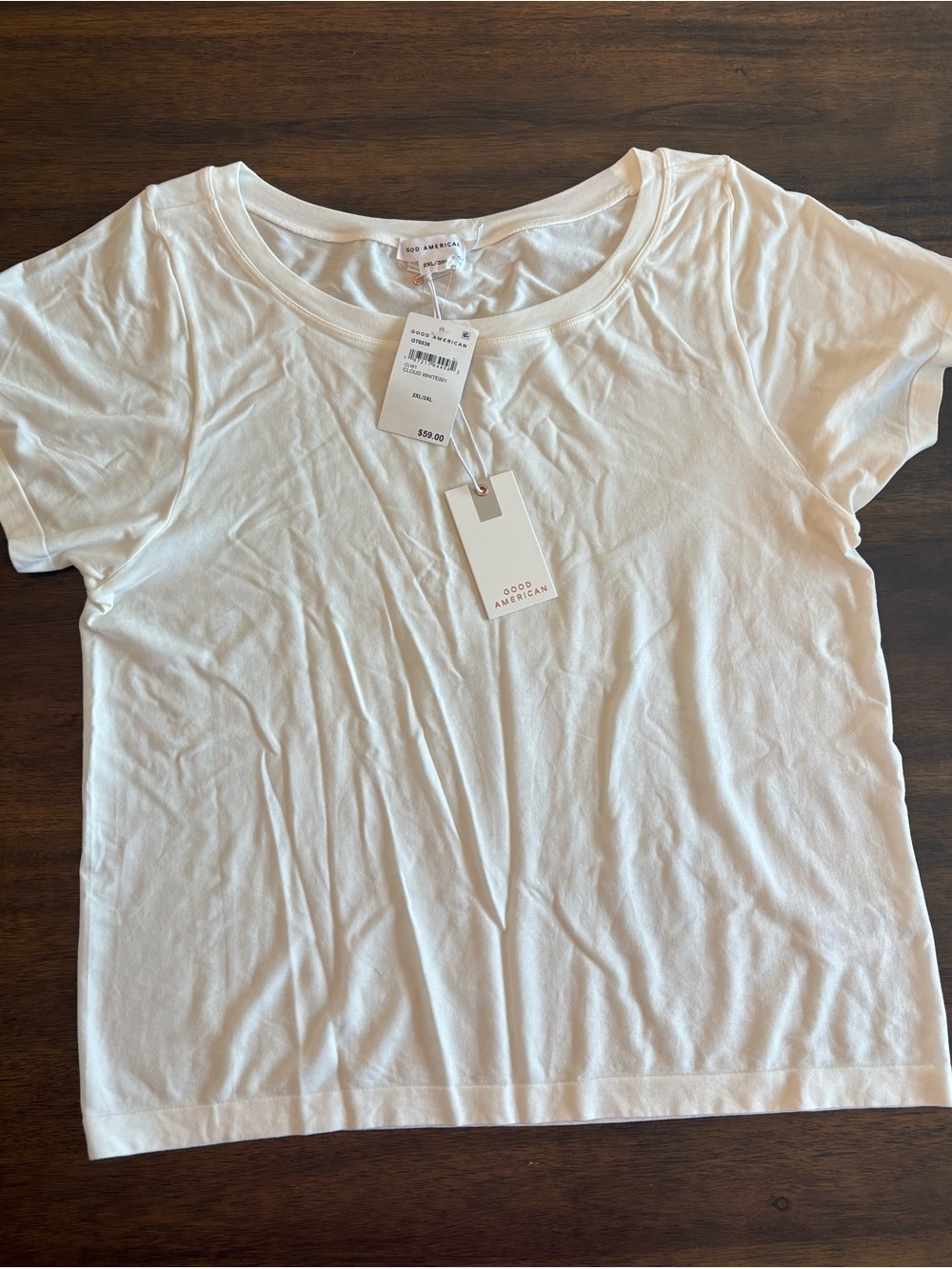 Good American Women's White Scoop Neck Tee Soft Stretchy Basics